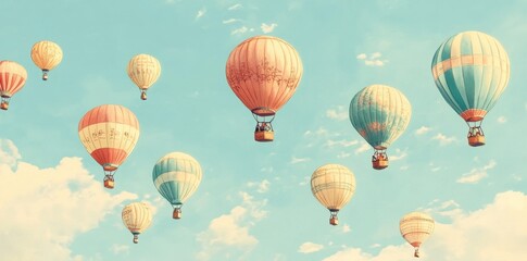 Obraz premium Colorful Hot Air Balloons Soaring Through A Sunny Sky