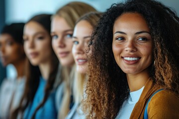 Professional female business team engaged in discussion in modern office environment