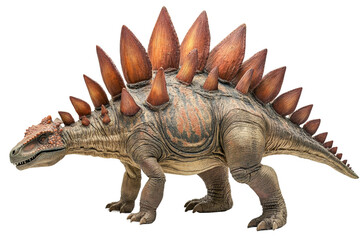 Realistic model of a prehistoric dinosaur representing a stegosaurus isolated on transparent background
