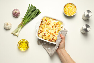 Concept of tasty and delicious homemade food - potato casserole