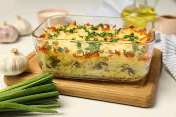 Concept of tasty and delicious homemade food - potato casserole