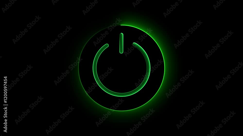Poster power button on black background. glowing power button sign icon animated. off buttons with startup 