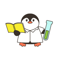 Chemistry Lab Animal Mascot Penguin Holding Test Tube & Book