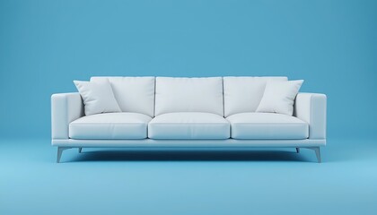 Naklejka premium Modern White Sofa Against Light Blue Background