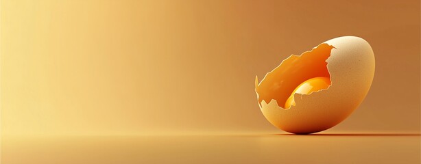 Cracked egg with shell isolated on white background featuring fresh yolk and vibrant orange tones