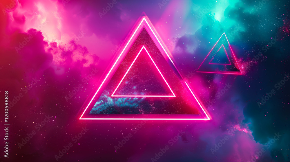 Poster colorful geometric shapes create a vibrant cosmic atmosphere with neon hues in deep space exploratio