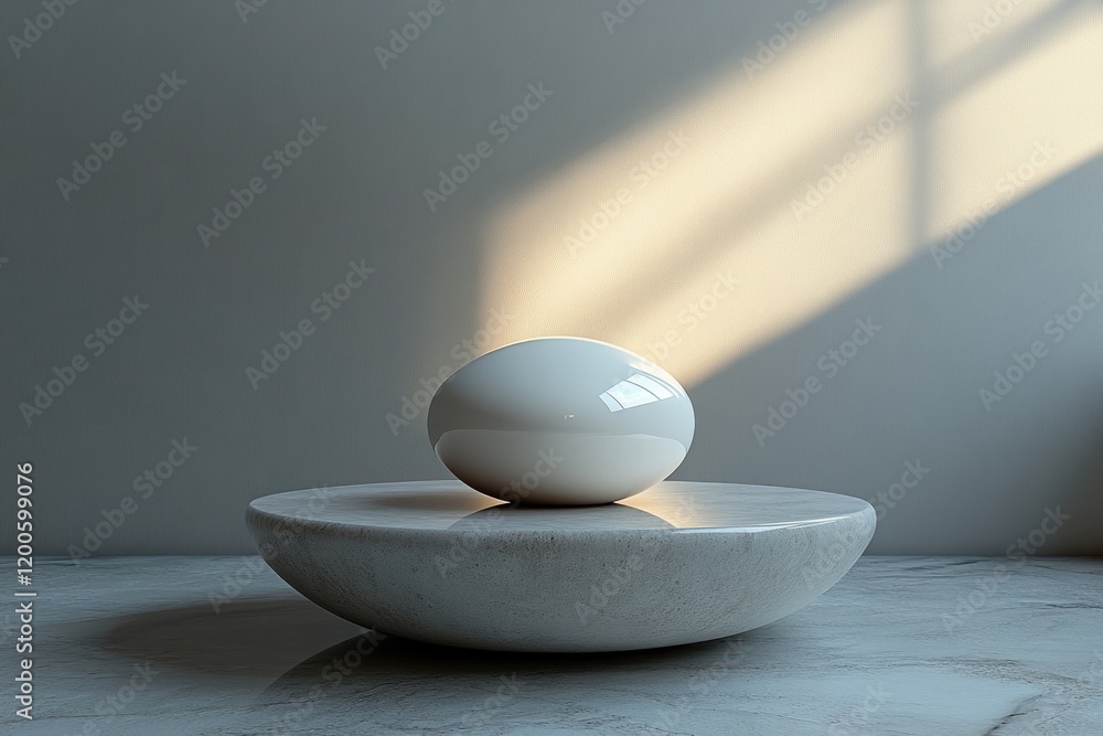 Poster minimalist white disc floating on gray background modern abstract art