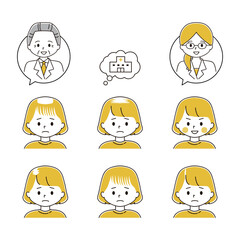 色々な薄毛のタイプのセット　医者と病院の吹き出し　女性　FAGA