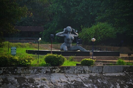 Malampuzha, Kerala, India : Yakshi statue at Malampuzha dam water reservoir, Palakkad Kerala 