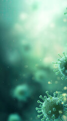Fototapeta premium Microscopic view of virus particles in green background