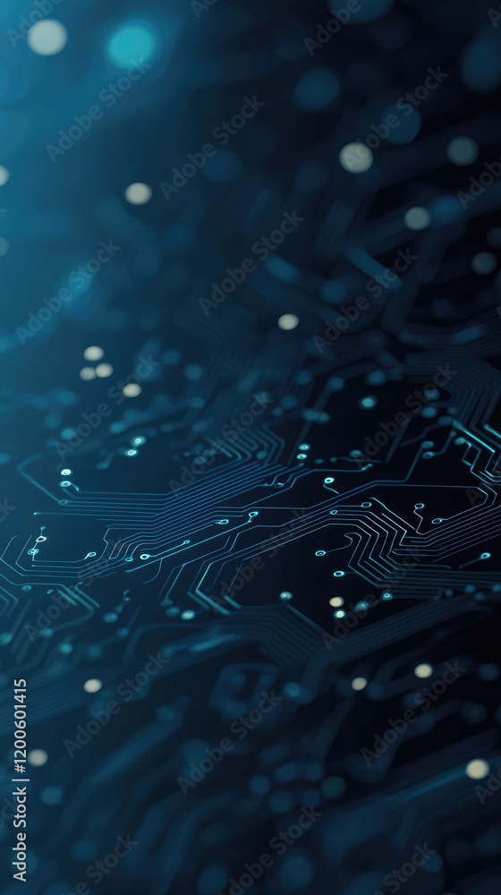Poster digital circuit board design with glowing elements