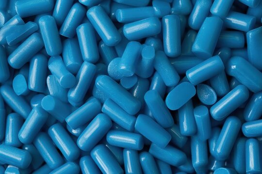 Pile of vibrant blue earplugs fills the frame. Perfect for illustrating hearing protection, safety, or sound reduction concepts.