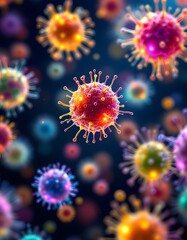 Obraz premium Vibrant Virus Microcosm: A Colorful, Detailed Artistic Rendering