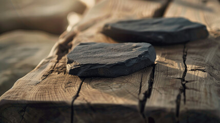 Ancient Stone Tools on Textured Wooden Surface, Illuminated by Soft Natural Light to Showcase Intricate Details and Craftsmanship, Stock Photo Aesthetic