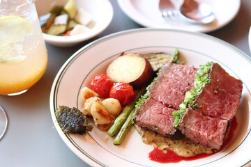 grilled steak with vegetables