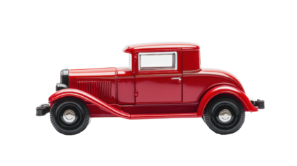 Classic red car model showcasing vintage design from the early 20th century in a studio setting isolated on transparent background