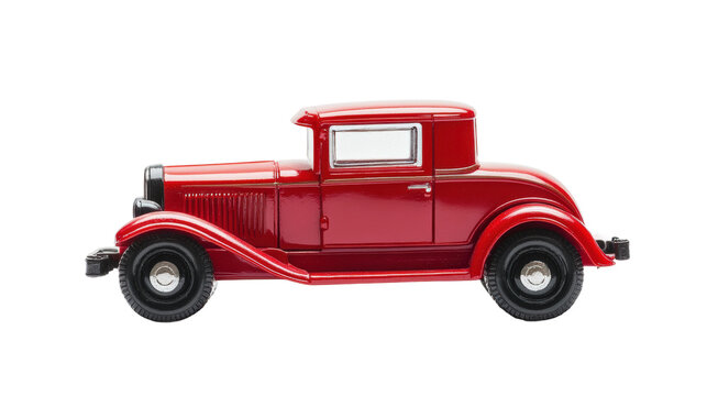 Classic red car model showcasing vintage design from the early 20th century in a studio setting isolated on transparent background