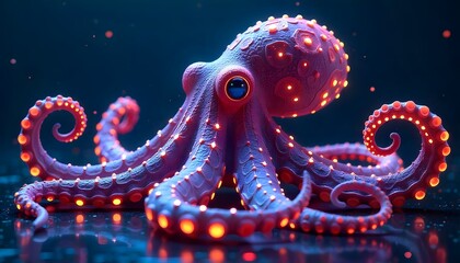 Fototapeta premium Glowing Octopus: A Digital Masterpiece