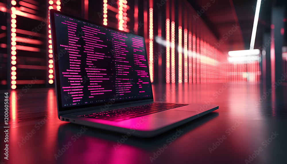Poster laptop coding server room data center