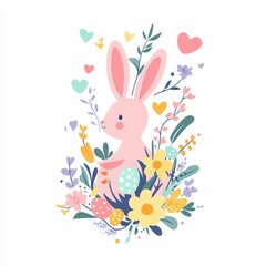 Obraz premium bunny filled with a vibrant arrangement of spring flowers, including pastel-colored daisies, tulips, lilies, and blossoms in shades of pink, lavender, yellow, and baby blue