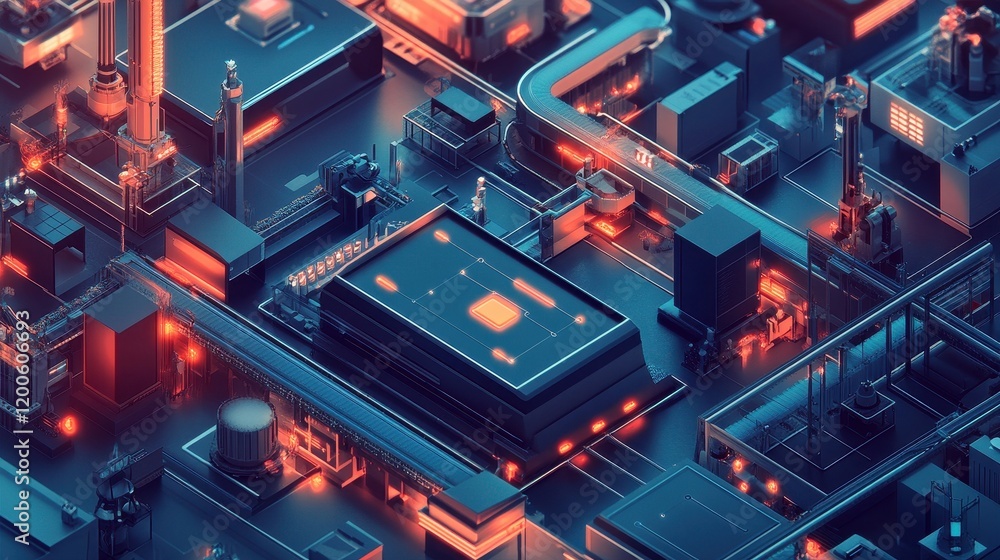 Poster abstract digital cityscape with glowing elements, intricate network of futuristic technology, ideal 