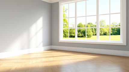 Fototapeta premium Bright Empty Room with Large Window and Green View