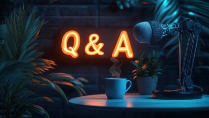 Engaging q&a session with trendy microphone cozy in urban environment digital content creation connection perspective