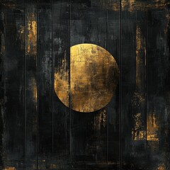 Abstract Gold Circle on Black Wooden Paneling