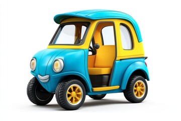 Colorful Cartoon Car with Yellow and Blue Design for Fun Imagery