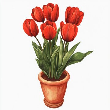 red tulips in pot clip art preview