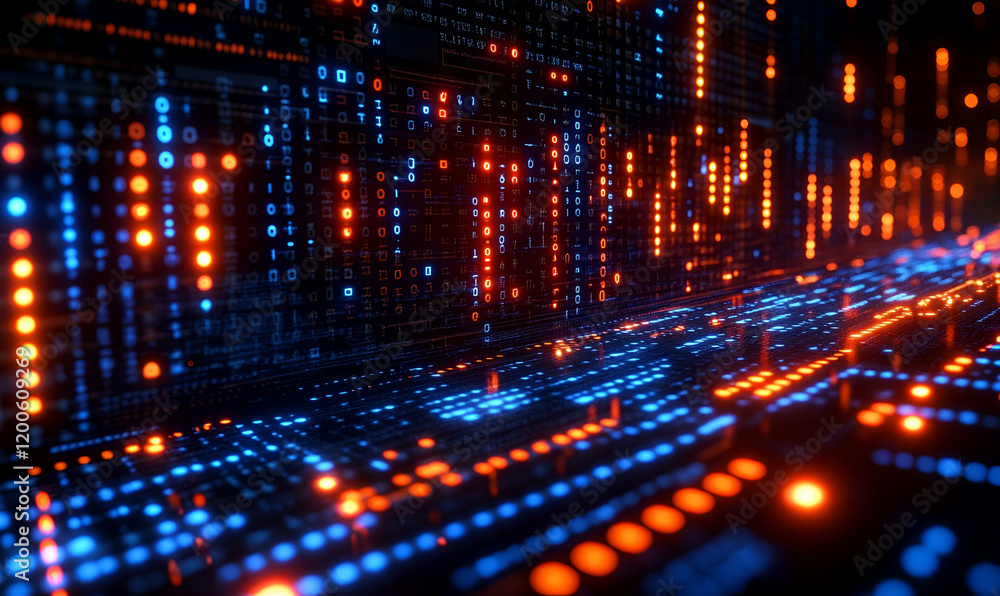 Poster digital data stream flowing in server room