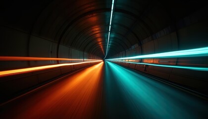 Obraz premium Vibrant Light Trails Through a Dark Tunnel