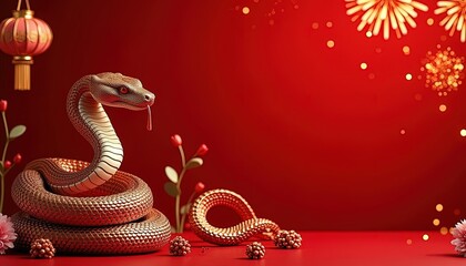 Fototapeta premium Golden Snake Symbol Celebrates Chinese New Year