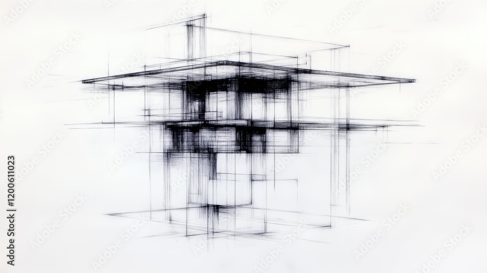 Aufkleber abstract architectural sketch intersecting lines and forms