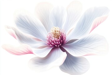 Fototapeta premium Elegant pale magnolia blossom, studio shot, white background, floral design.