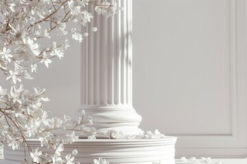 Background Podium Column 3D Roman Luxury Greek White Ancient Display Product Classic
