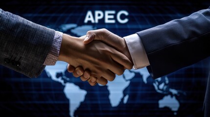 Collaborative business agreement apec summit location photo concept corporate environment close-up viewpoint