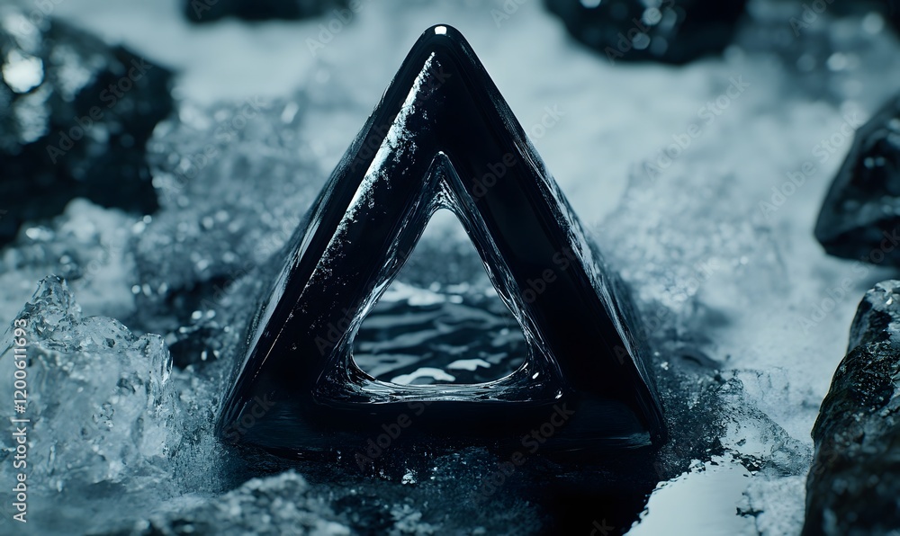 Poster black triangular object on ice.