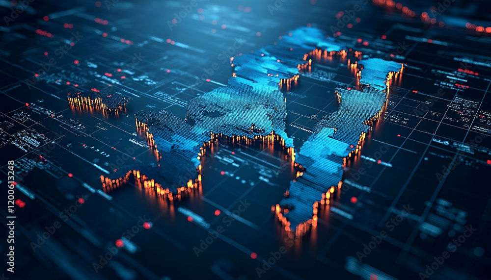 Poster global network data flow, digital map