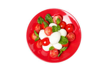 PNG,Caprese salad in a red bowl, isolated on white background