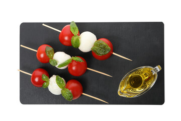 PNG, Caprese salad on a skewer with oil, isolated on white background