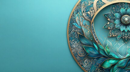 Teal and Gold Ornate Floral Mandala Design