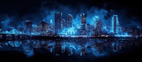 Cityscape, Night, Stormy, Reflection, Futuristic