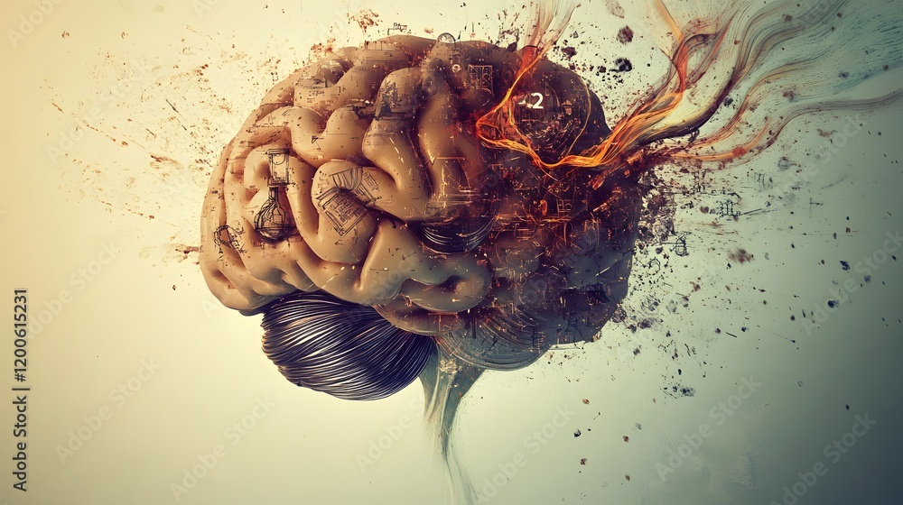 Poster abstract brain exploding with knowledge and ideas