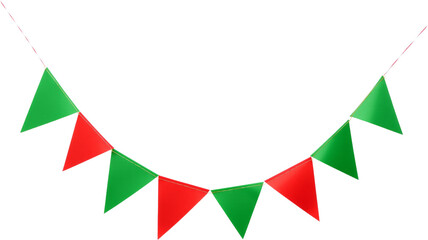 Festive red and green bunting flags isolated on transparent background.generative AI