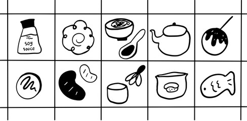 Japanese Street Food Illustration Set | Minimalist Line Art