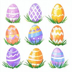 colorful easter eggs on green grass in a vector illustration, celebrating the holiday season with vibrant spring decorations