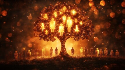 Glowing Family Tree: A Mystical Representation of Ancestry and Lineage