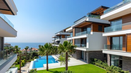 Fototapeta premium Luxury Seaview Apartments: Modern Coastal Living