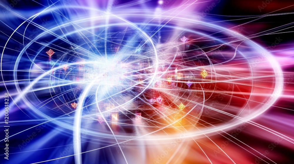 Wall mural abstract energy field with glowing symbols and lines